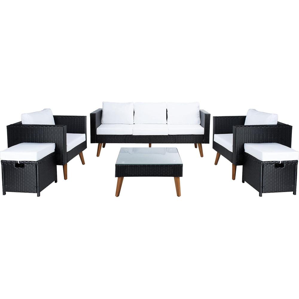 image:imageSAFAVIEH Outdoor Collection Presla NaturalWhite 6Piece Patio Living Set PAT7715D3BXBlack White