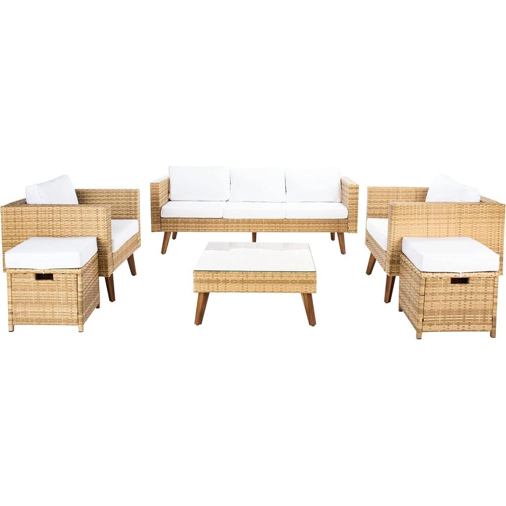 image:imageSAFAVIEH Outdoor Collection Presla NaturalWhite 6Piece Patio Living Set PAT7715D3BXNatural  White