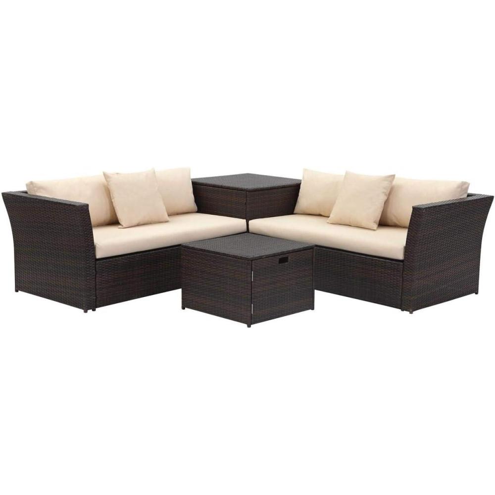 image:imageSAFAVIEH Outdoor Collection Welch Brown and Beige Outdoor Living Sectional Set with Storage