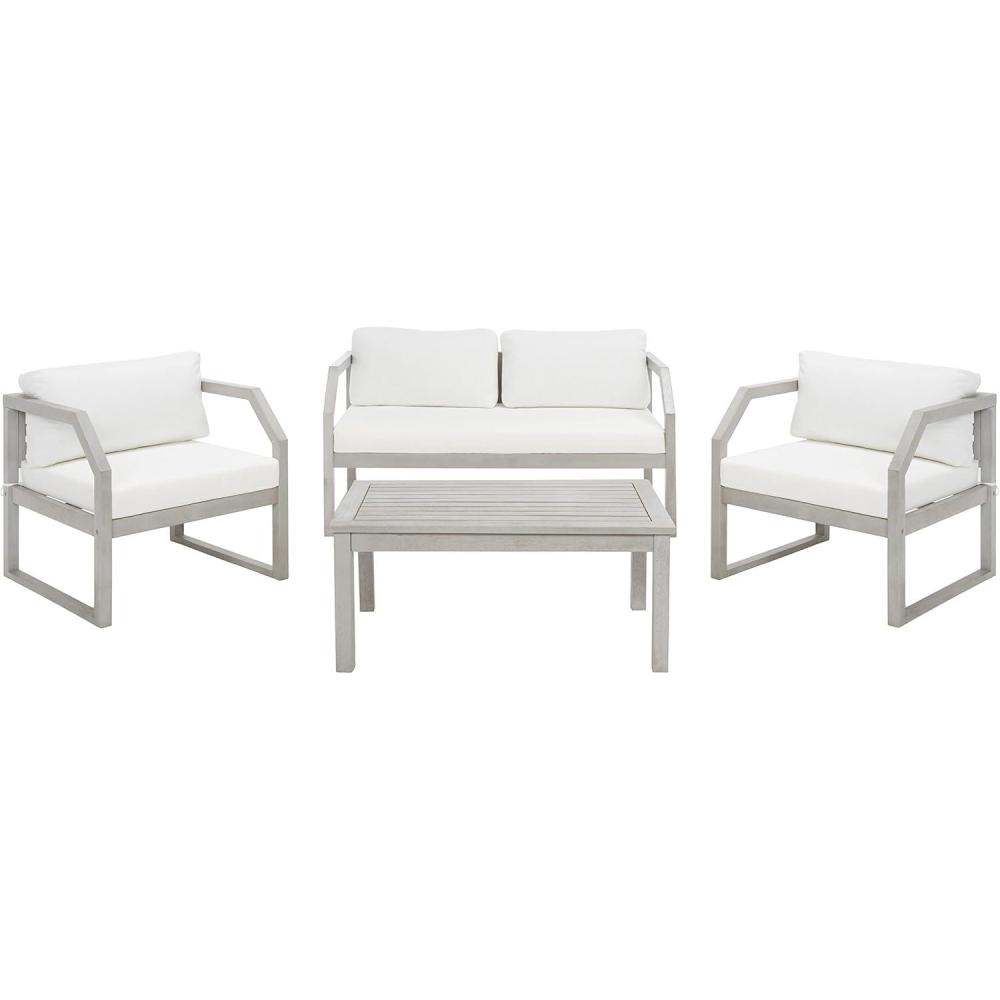 image:imageSAFAVIEH Outdoor DREN Natural Brown 4Piece Set Beige Seat Cushions IncludedGreyBeige