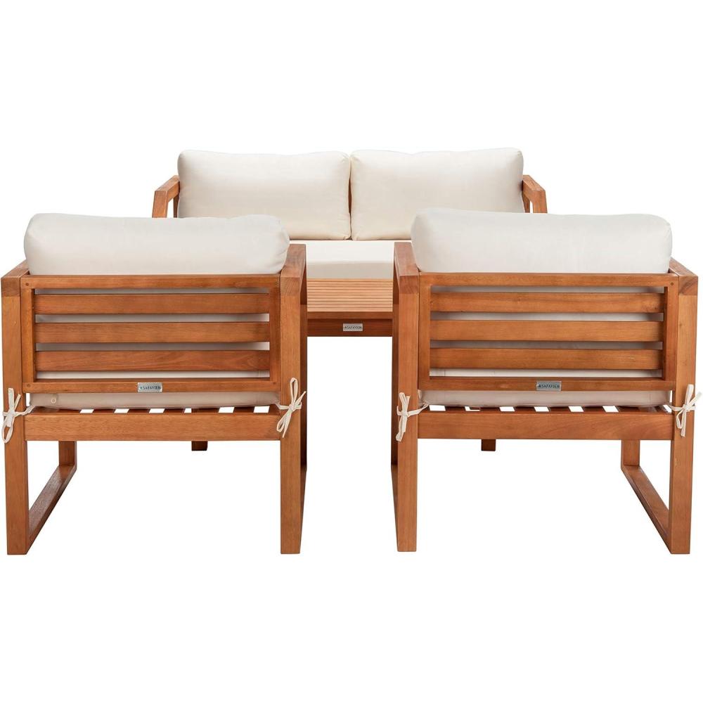 image:imageSAFAVIEH Outdoor DREN Natural Brown 4Piece Set Beige Seat Cushions IncludedNaturalBeige