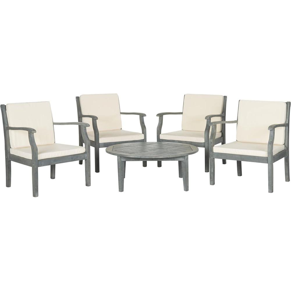 image:imageSAFAVIEH Outdoor Living Collection Anaheim 5Piece Outdoor Living SetAsh Grey Beige