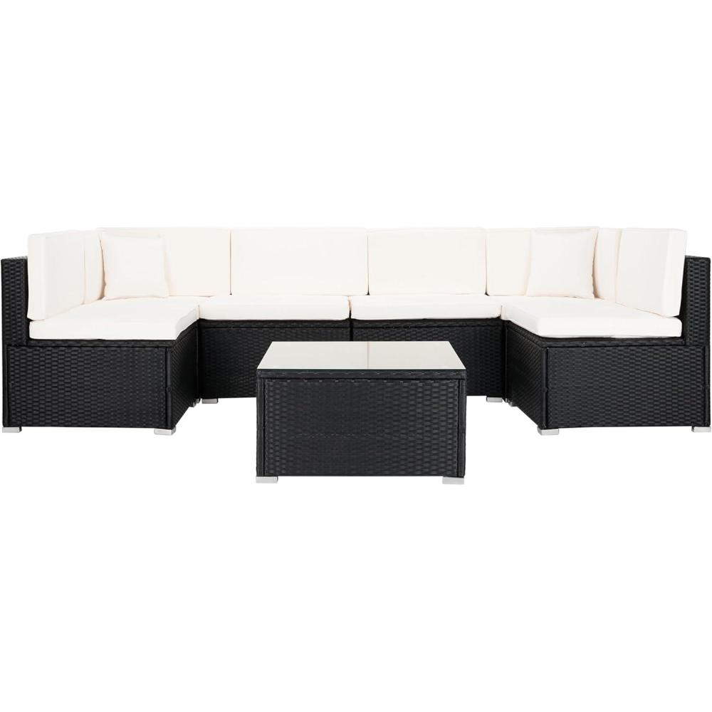 image:imageSAFAVIEH Outdoor Sectional Diona BlackWhite Outdoor Living SetBlack