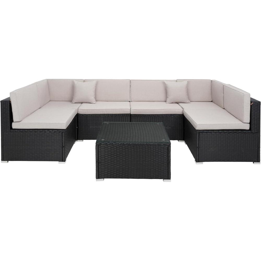 image:imageSAFAVIEH Outdoor Sectional Diona BlackWhite Outdoor Living SetBlackLight Grey