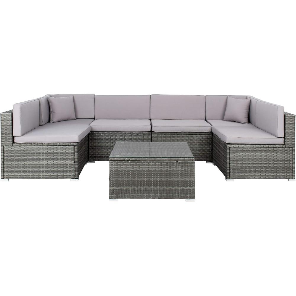 image:imageSAFAVIEH Outdoor Sectional Diona BlackWhite Outdoor Living SetGrey Grey