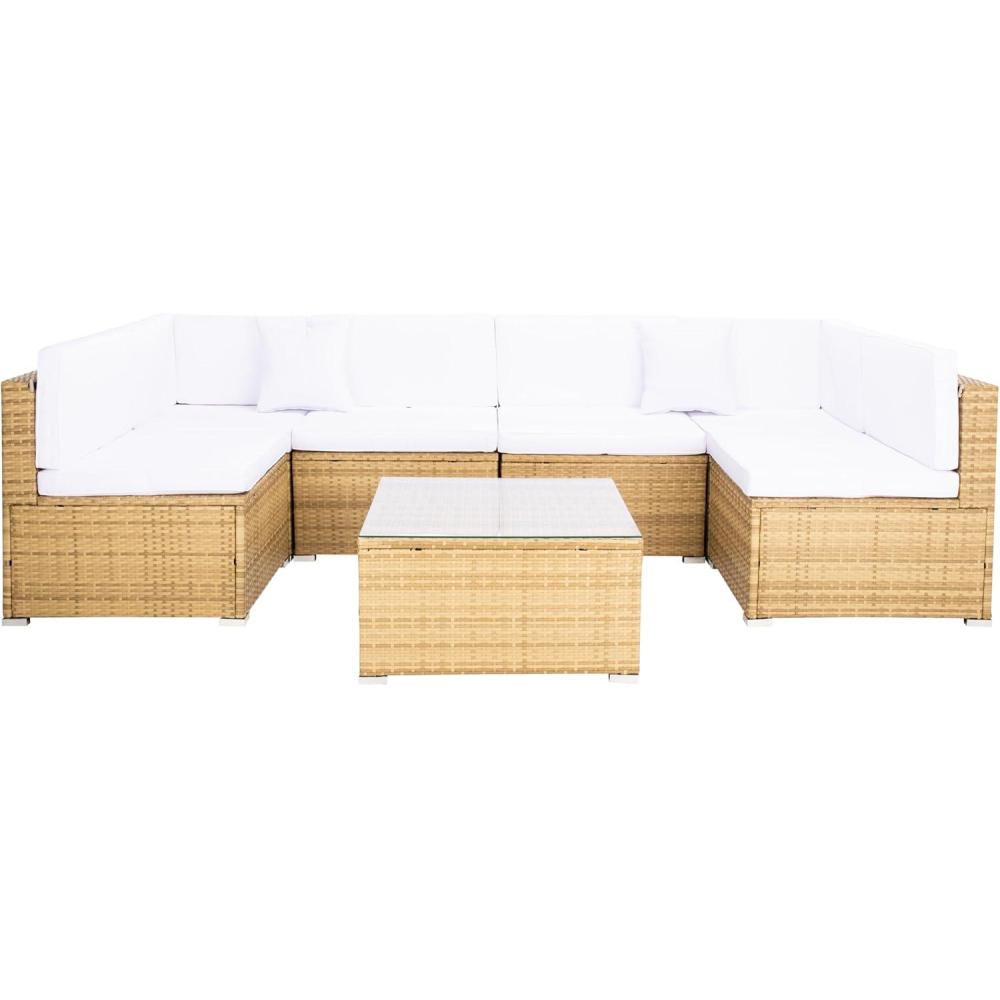 image:imageSAFAVIEH Outdoor Sectional Diona BlackWhite Outdoor Living SetNaturalWhite