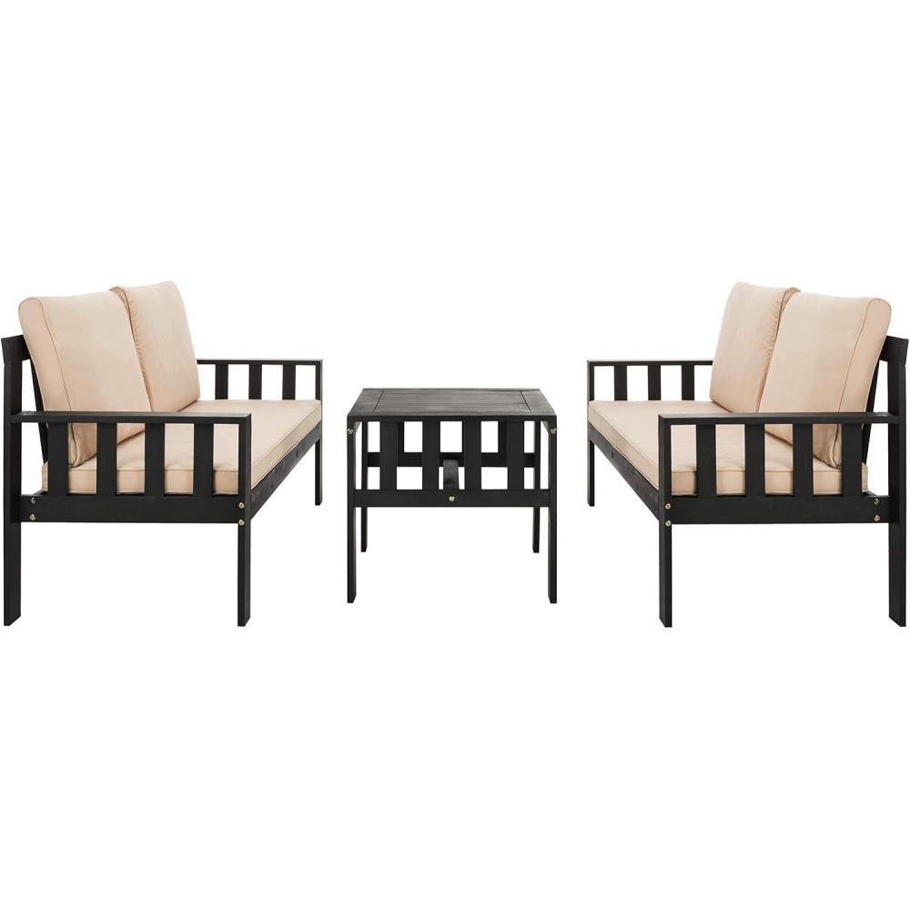 image:imageSAFAVIEH PAT6749A Collection Lardner Grey and Sahara Living Outdoor SetDark Slate Gray Dark Beige
