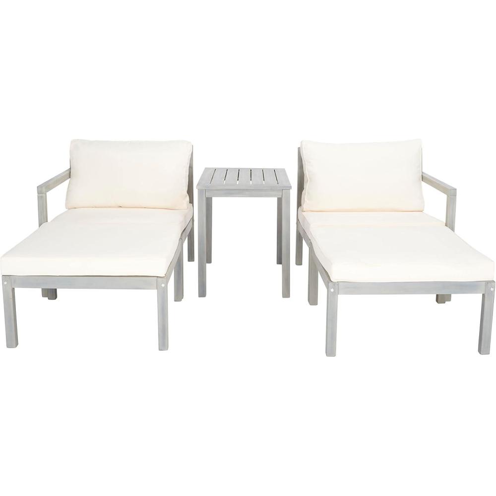 image:imageSAFAVIEH PAT6759B Collection Pratia Natural and Navy 5Piece Outdoor Patio SetAsh GreyBeige