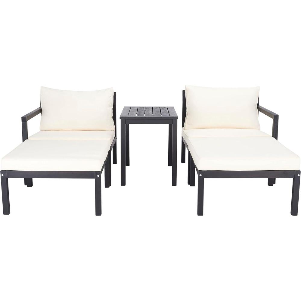 image:imageSAFAVIEH PAT6759B Collection Pratia Natural and Navy 5Piece Outdoor Patio SetDark Slate GrayBeige