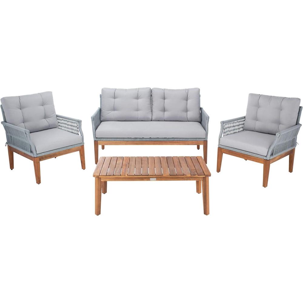 image:imageSAFAVIEH PAT7075A2BX Outdoor Winslo Rope 4Piece Seat Cushions and Pillows Included Patio SetGreyGrey