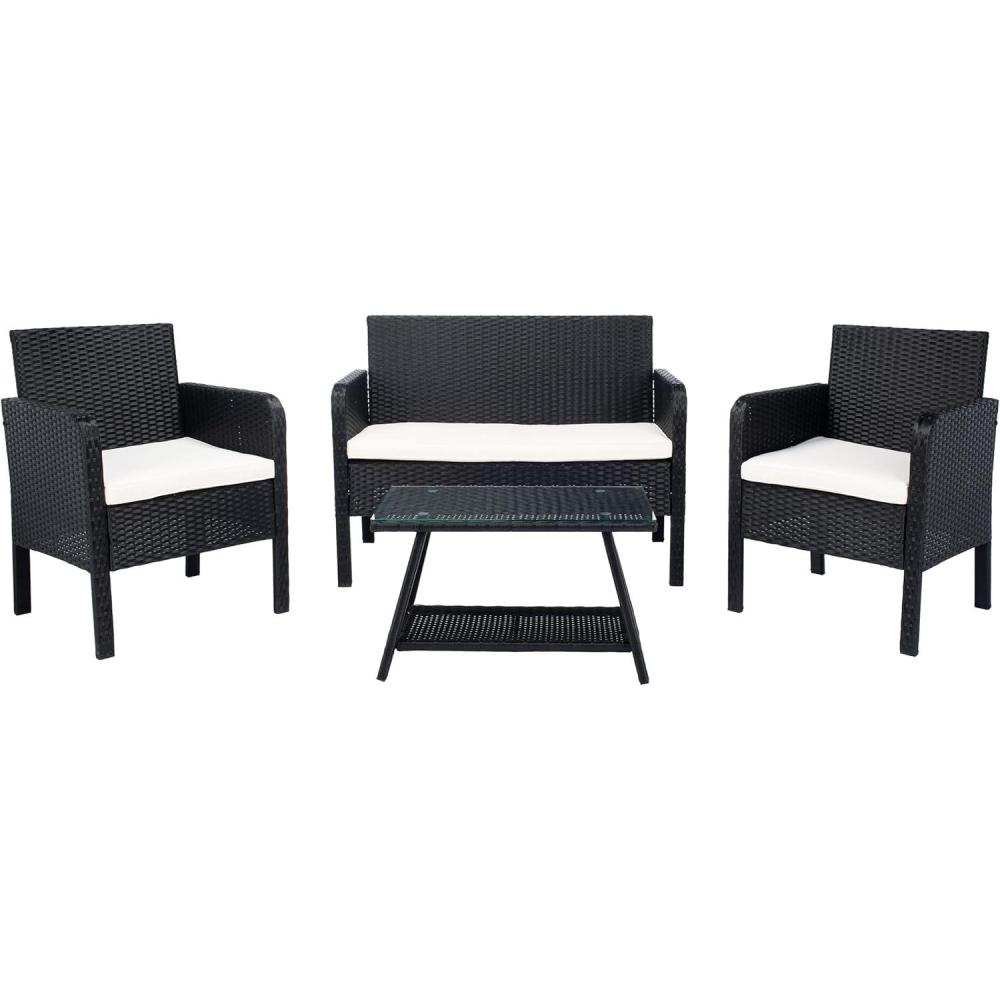 image:imageSAFAVIEH PAT7505A Collection Aboka Black and Beige 4Piece Outdoor Living Patio SetBlackBeige