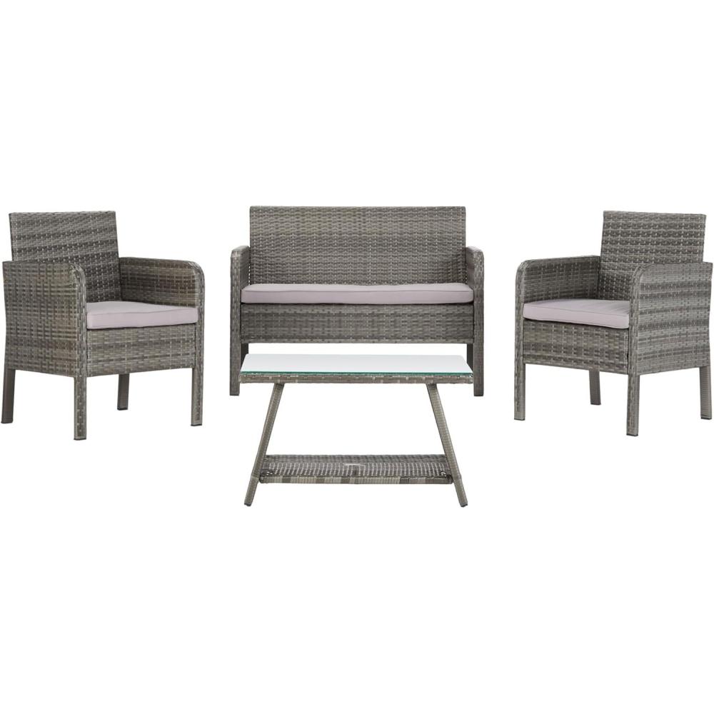 image:imageSAFAVIEH PAT7505A Collection Aboka Black and Beige 4Piece Outdoor Living Patio SetGreyGrey