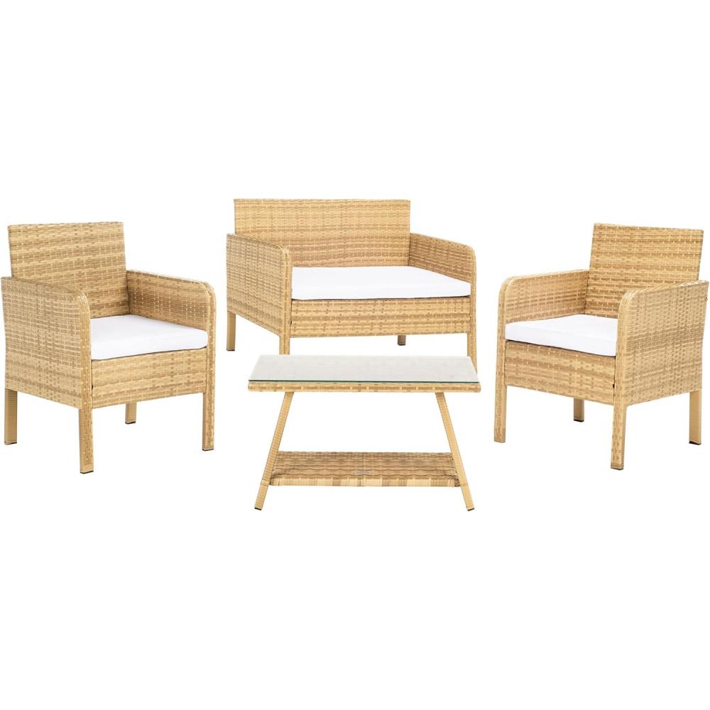 image:imageSAFAVIEH PAT7505A Collection Aboka Black and Beige 4Piece Outdoor Living Patio SetNaturalWhite