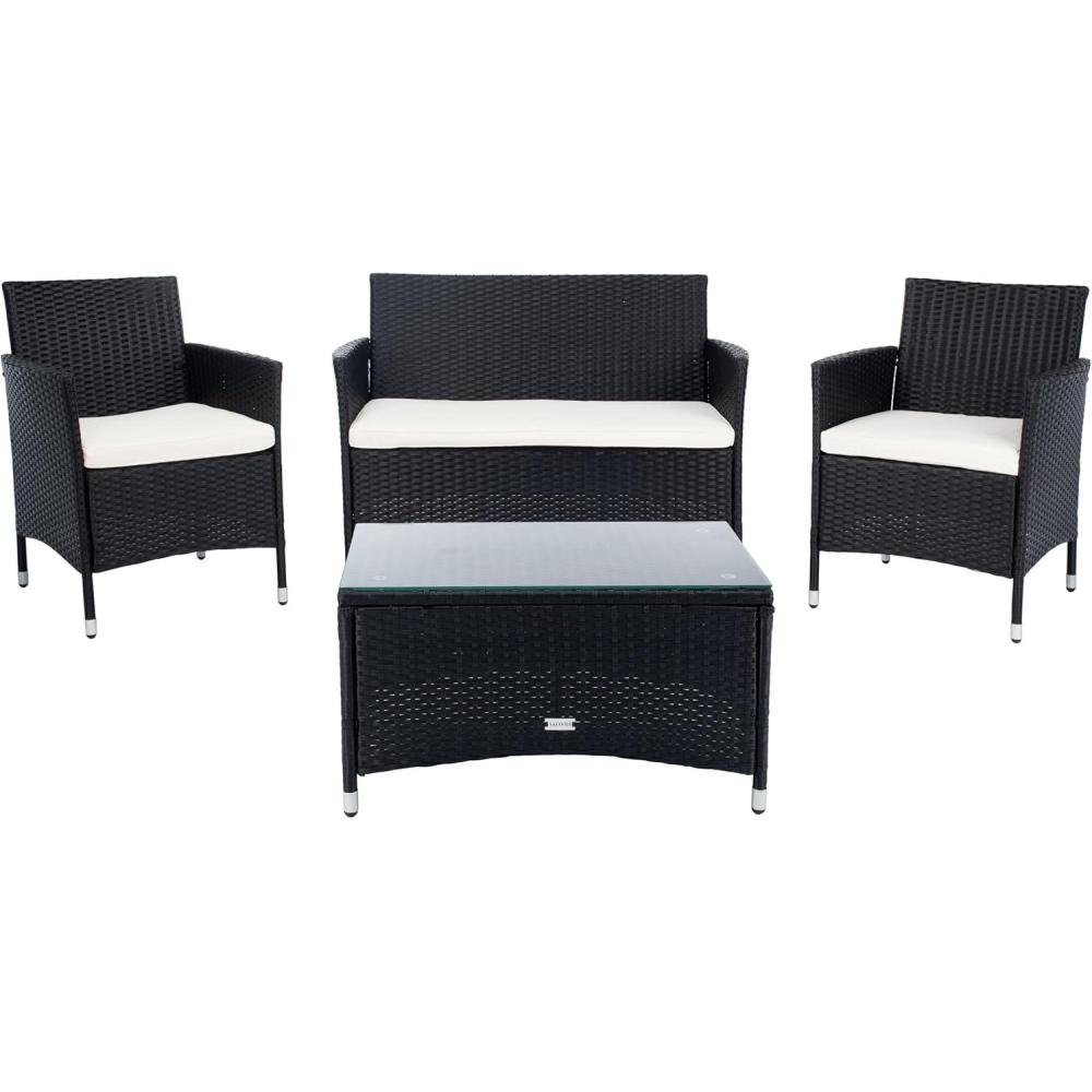 image:imageSAFAVIEH PAT7506B Collection Bandele Grey 4Piece Outdoor Living Patio SetBlack Beige