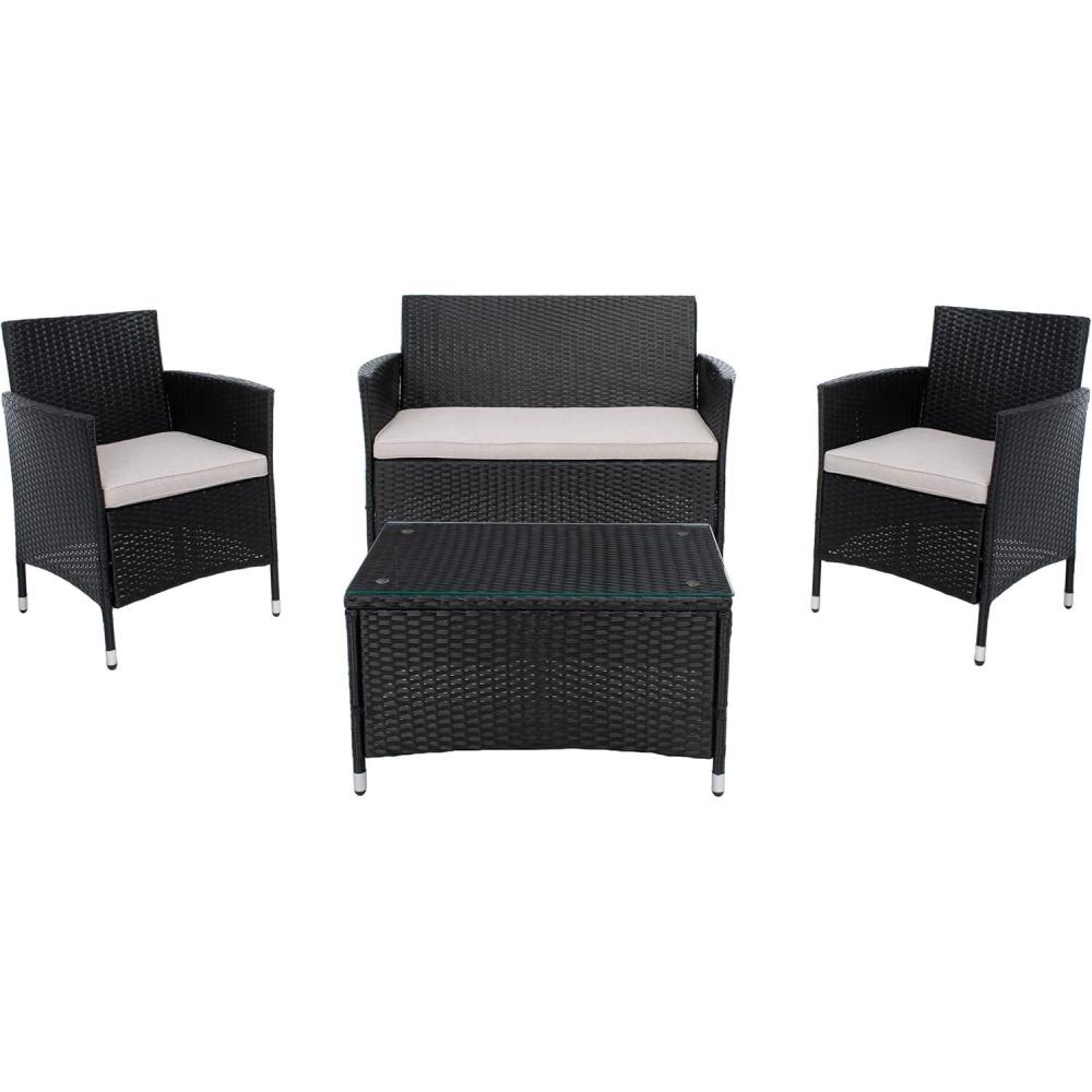 image:imageSAFAVIEH PAT7506B Collection Bandele Grey 4Piece Outdoor Living Patio SetBlackLight Grey