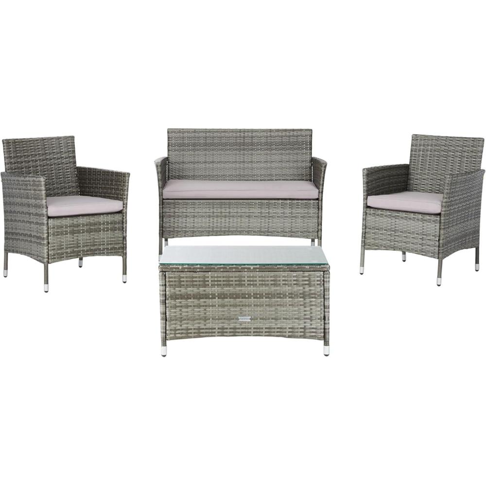 image:imageSAFAVIEH PAT7506B Collection Bandele Grey 4Piece Outdoor Living Patio SetGrey Grey