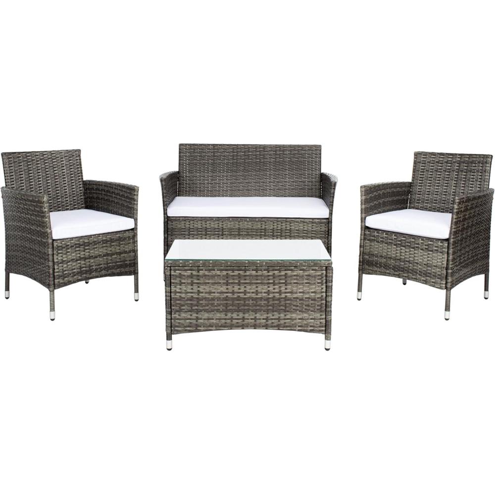 image:imageSAFAVIEH PAT7506B Collection Bandele Grey 4Piece Outdoor Living Patio SetGrey Brown  White
