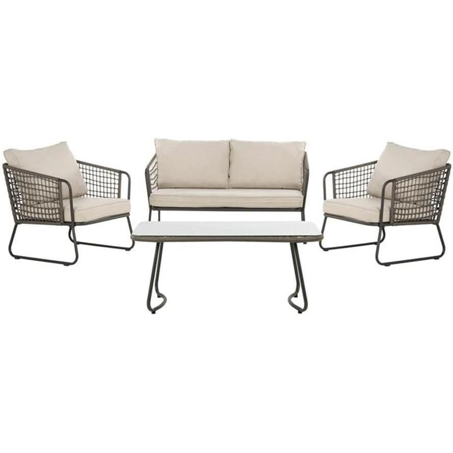 image:imageSAFAVIEH PAT9003A Collection Benjin Grey 4 Piece Living Outdoor SetBrown Beige