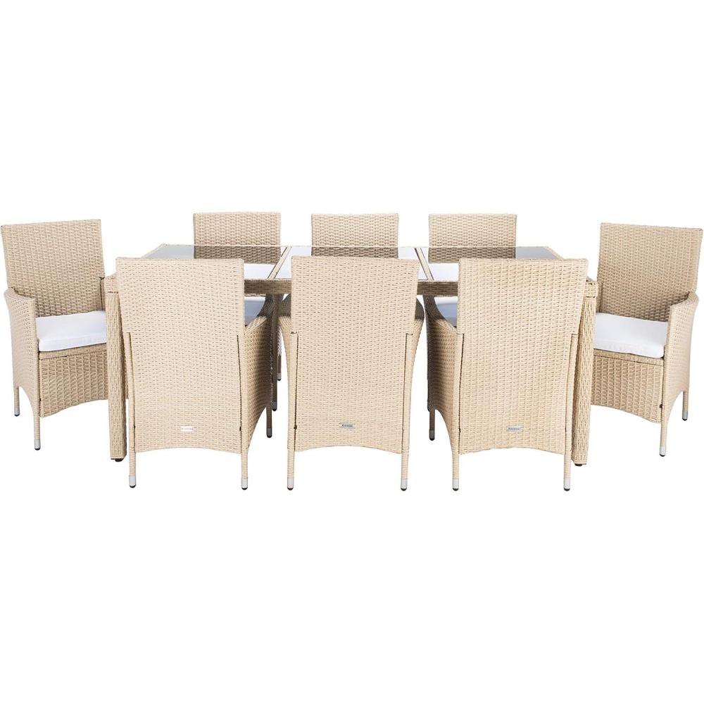 image:imageSafavieh Outdoor Collection Hailee Black Wicker and White Cushion 9Piece Dining SetBeige White