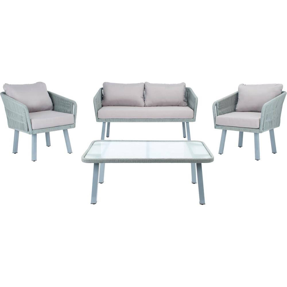 image:imageSafavieh Outdoor Collection Kerson Rope Cushion 4Piece Patio Backyard Living Set PAT7519A GreyBeigeGrey Grey