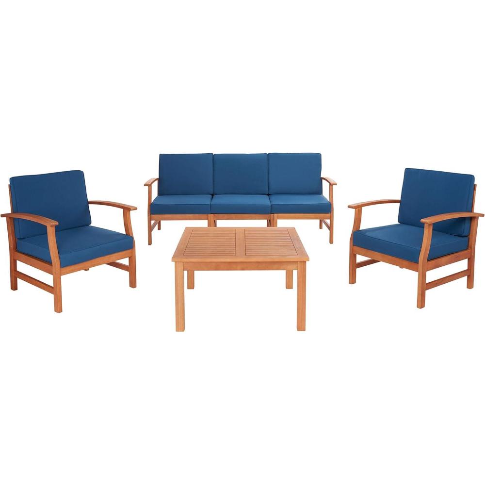 image:imageSafavieh Outdoor Collection Parcer Natural and Navy 4Piece Patio SetNatural  Navy