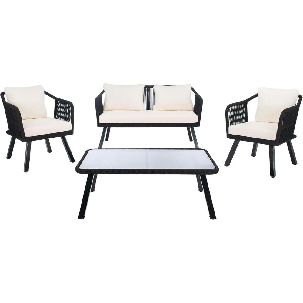 image:imageSafavieh Outdoor Collection Torsla Wicker Cushion 4Piece Rope Patio Backyard Living Set PAT7520C GreyGreyBlack  Beige