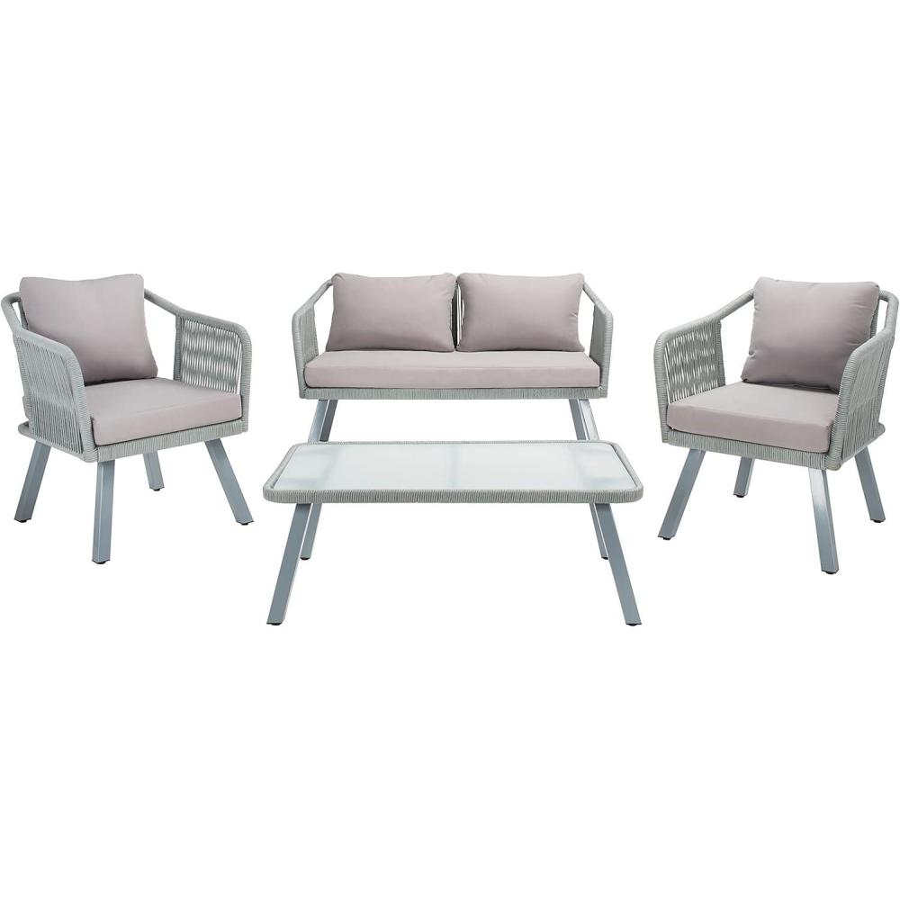 image:imageSafavieh Outdoor Collection Torsla Wicker Cushion 4Piece Rope Patio Backyard Living Set PAT7520C GreyGreyGrey Grey