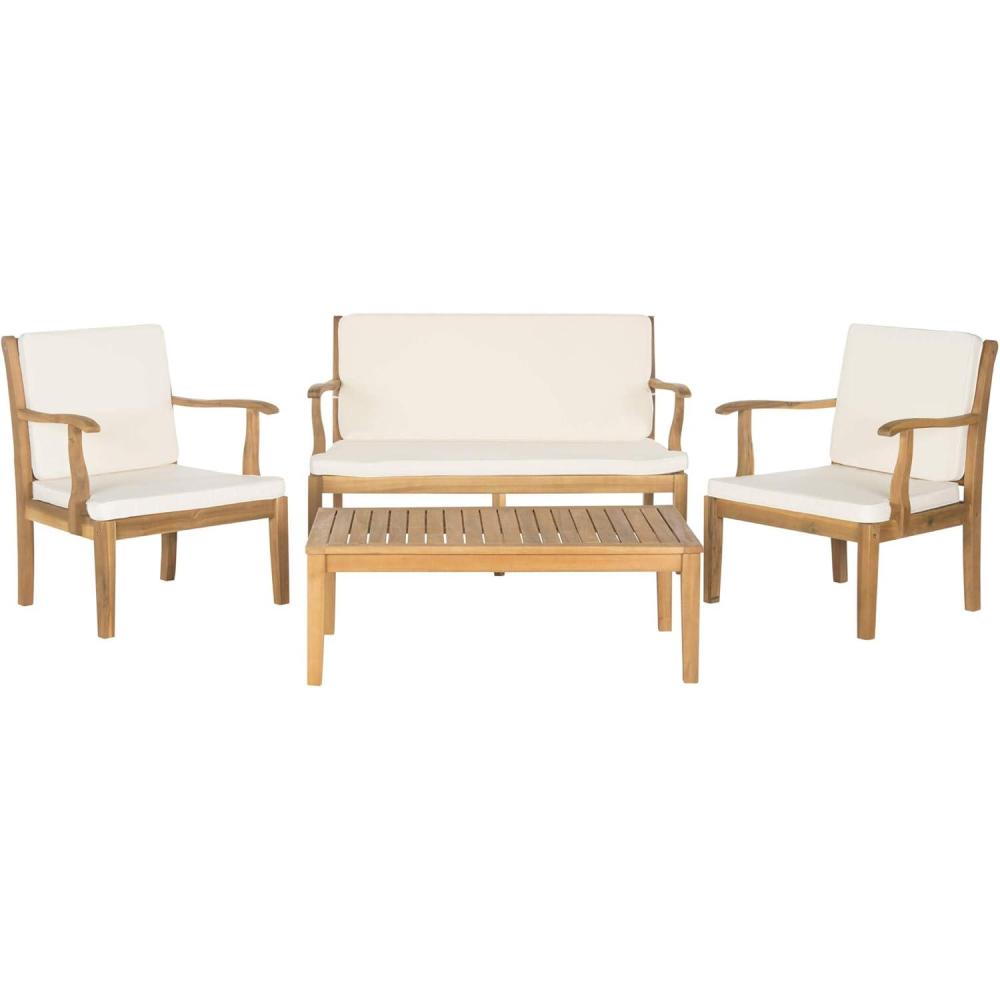 image:imageSafavieh Outdoor Living Collection Bradbury 4Piece Outdoor Living Set NaturalBeige Chair 256 x 248 x 319 Bench 484 x 248Natural  Beige