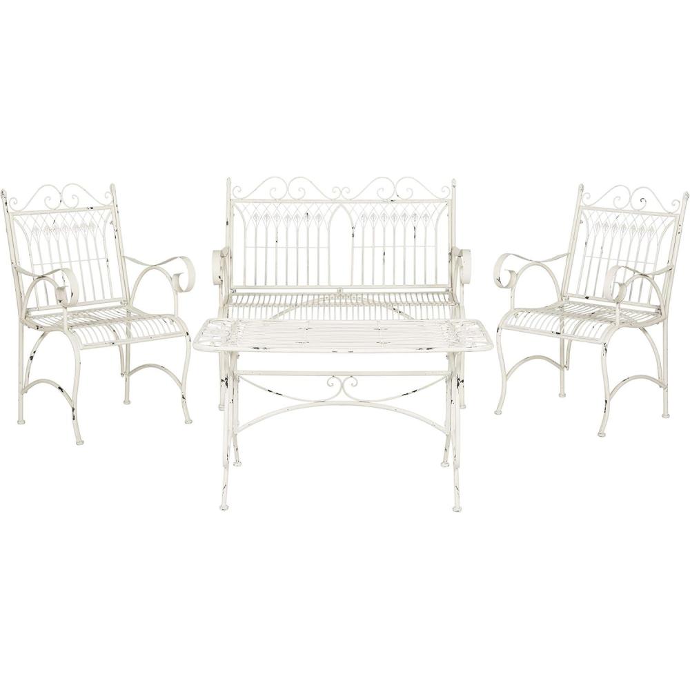 image:imageSafavieh PAT5000C Collection Leah Victorian Antique Blue 4Piece Patio Outdoor SetAntique White
