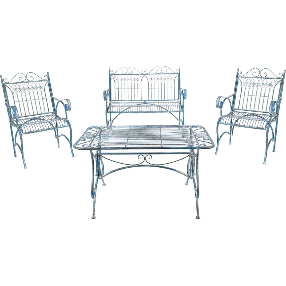 image:imageSafavieh PAT5000C Collection Leah Victorian Antique Blue 4Piece Patio Outdoor SetMossy Blue