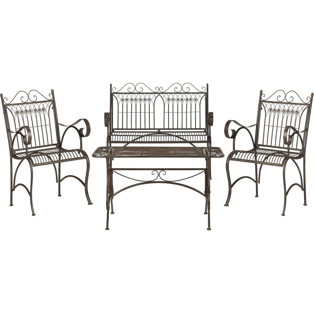 image:imageSafavieh PAT5000C Collection Leah Victorian Antique Blue 4Piece Patio Outdoor SetRustic Brown