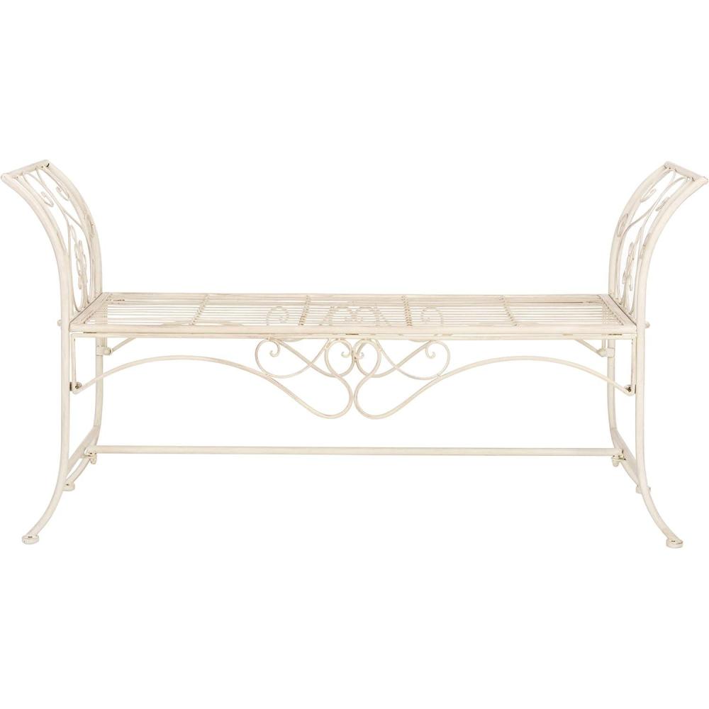 image:imageSafavieh PAT5016A Collection Arona Antique White Wrought Iron 51 Outdoor Garden BenchDistressed White
