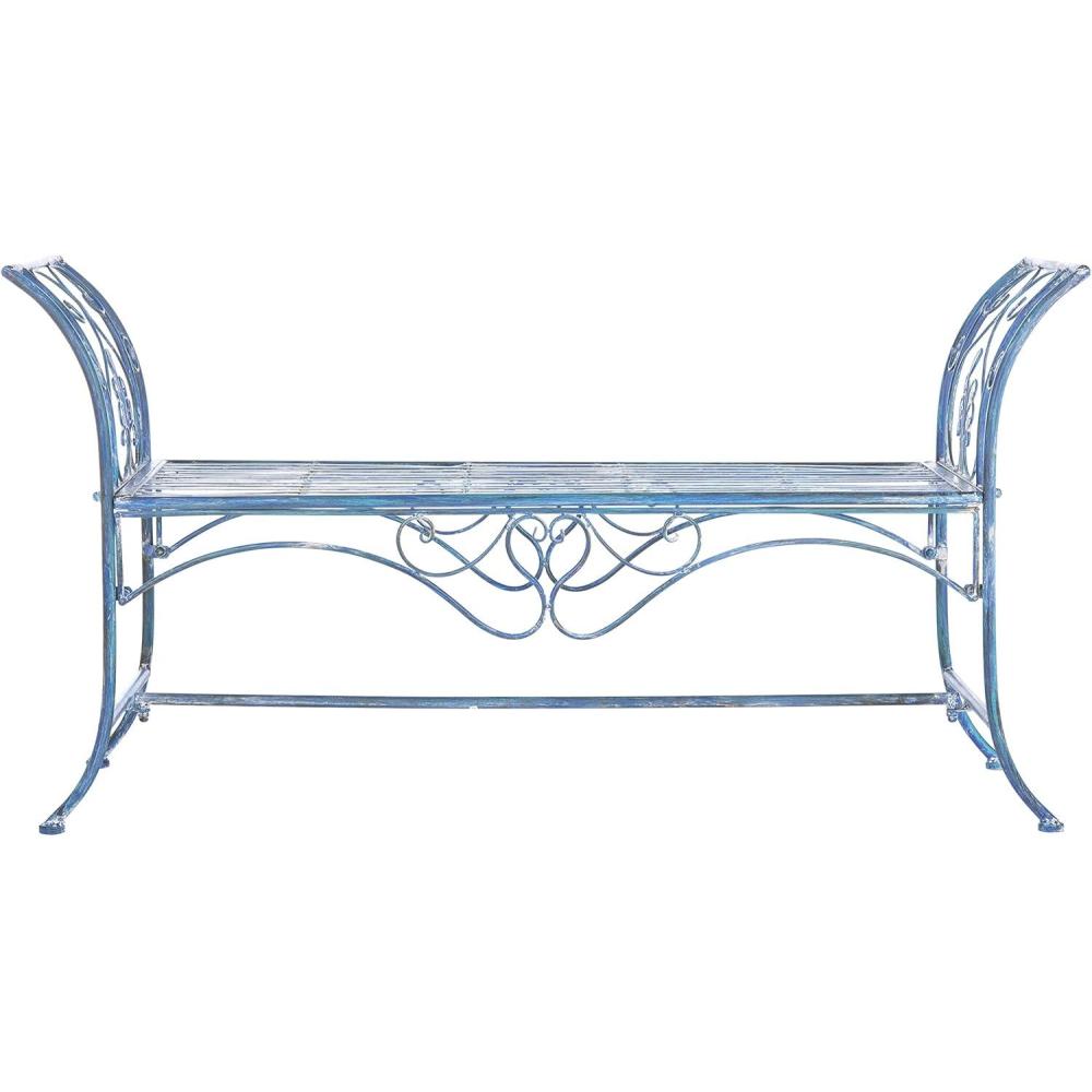 image:imageSafavieh PAT5016A Collection Arona Antique White Wrought Iron 51 Outdoor Garden BenchMossy Blue