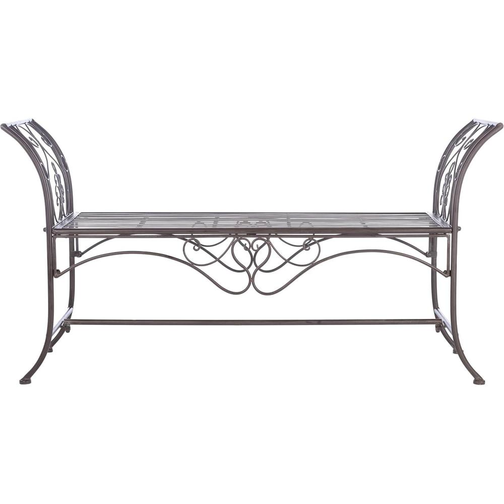image:imageSafavieh PAT5016A Collection Arona Antique White Wrought Iron 51 Outdoor Garden BenchRustic Brown