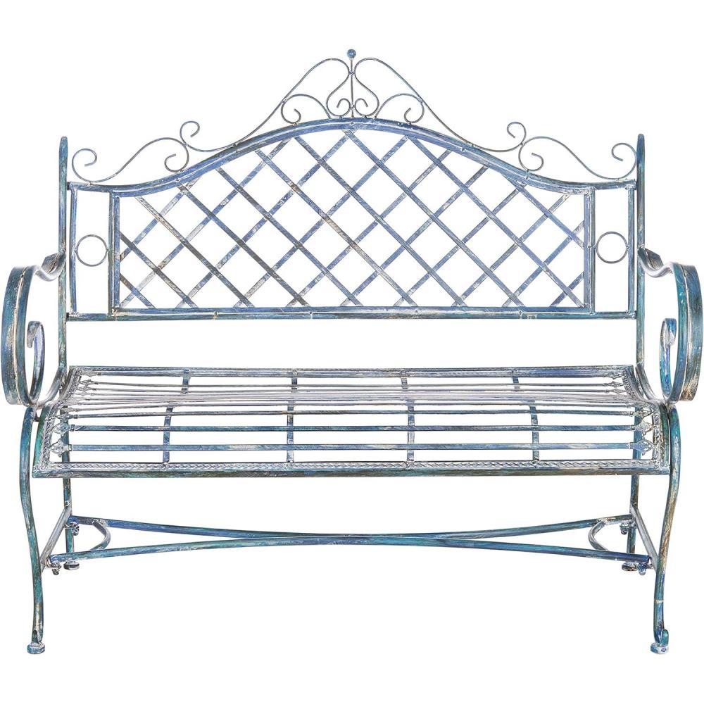 image:imageSafavieh PAT5017A Collection Adina Antique White Wrought Iron 5125 Outdoor Garden BenchMossy Blue