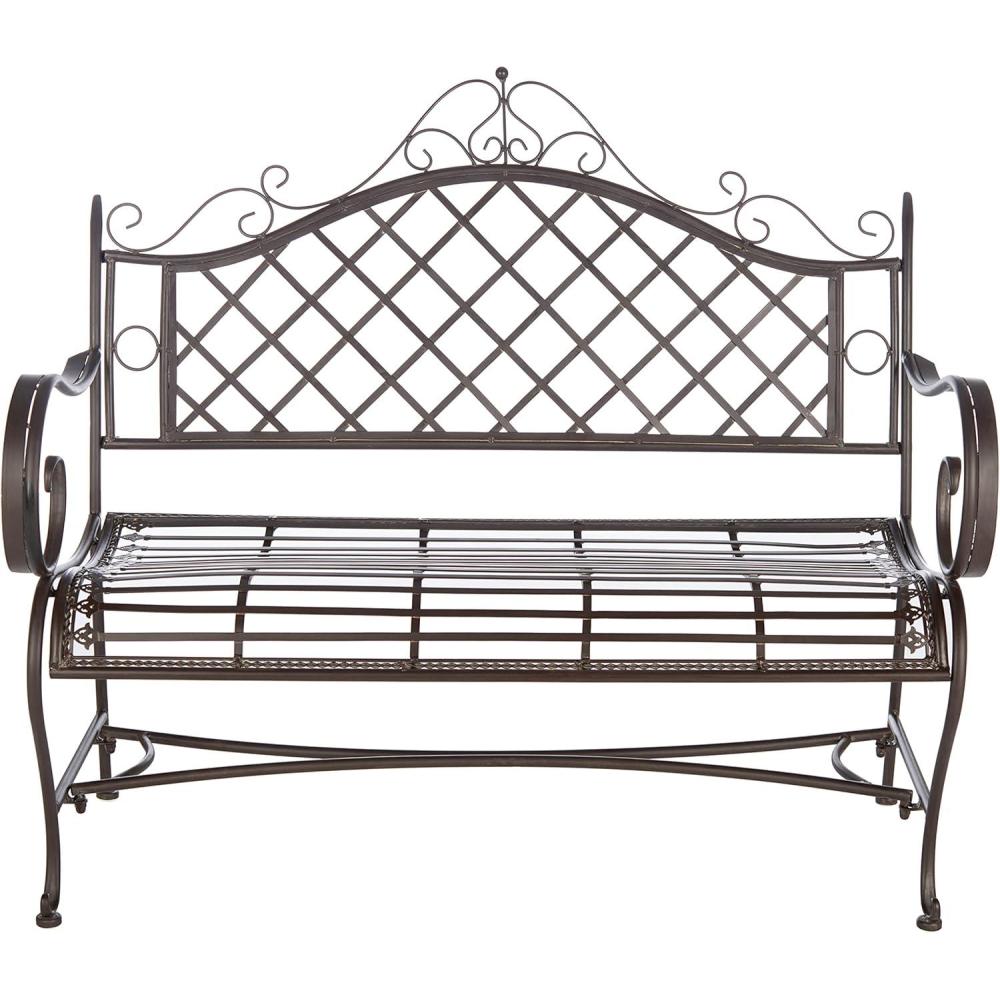 image:imageSafavieh PAT5017A Collection Adina Antique White Wrought Iron 5125 Outdoor Garden BenchRustic Brown