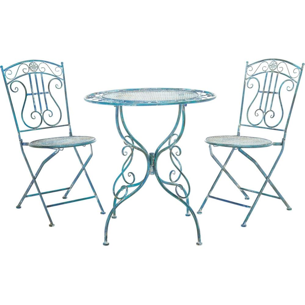 image:imageSafavieh PAT5028A Outdoor Collection Semly Pearl White 3Piece Bistro SetMossy Blue