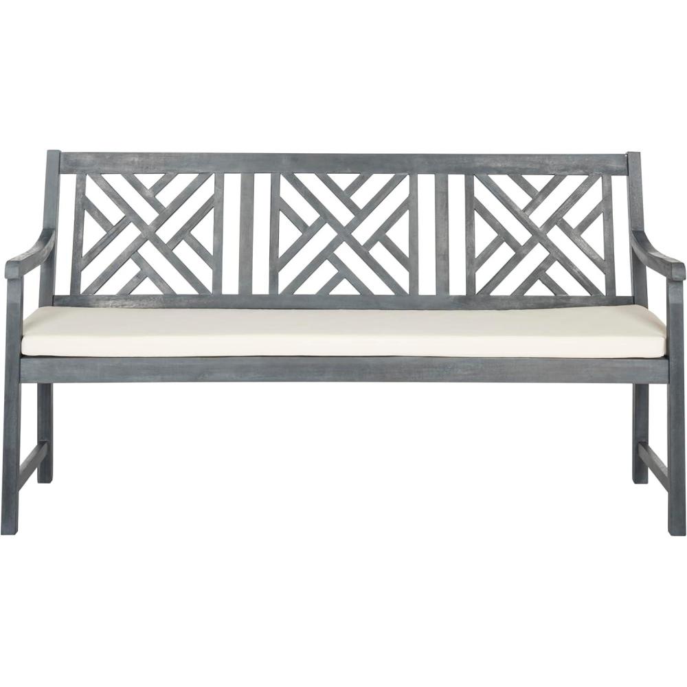 image:imageSafavieh PAT6738A Outdoor Collection Bradbury 3 Seat BenchAsh Grey Beige