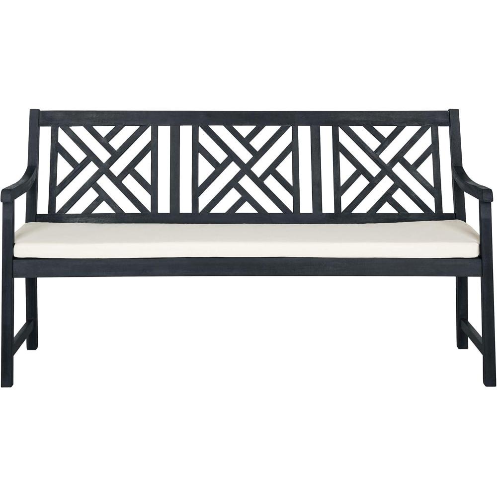 image:imageSafavieh PAT6738A Outdoor Collection Bradbury 3 Seat BenchDark Slate Gray Beige