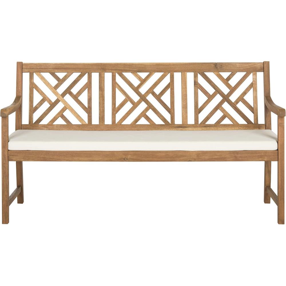 image:imageSafavieh PAT6738A Outdoor Collection Bradbury 3 Seat BenchNatural Beige