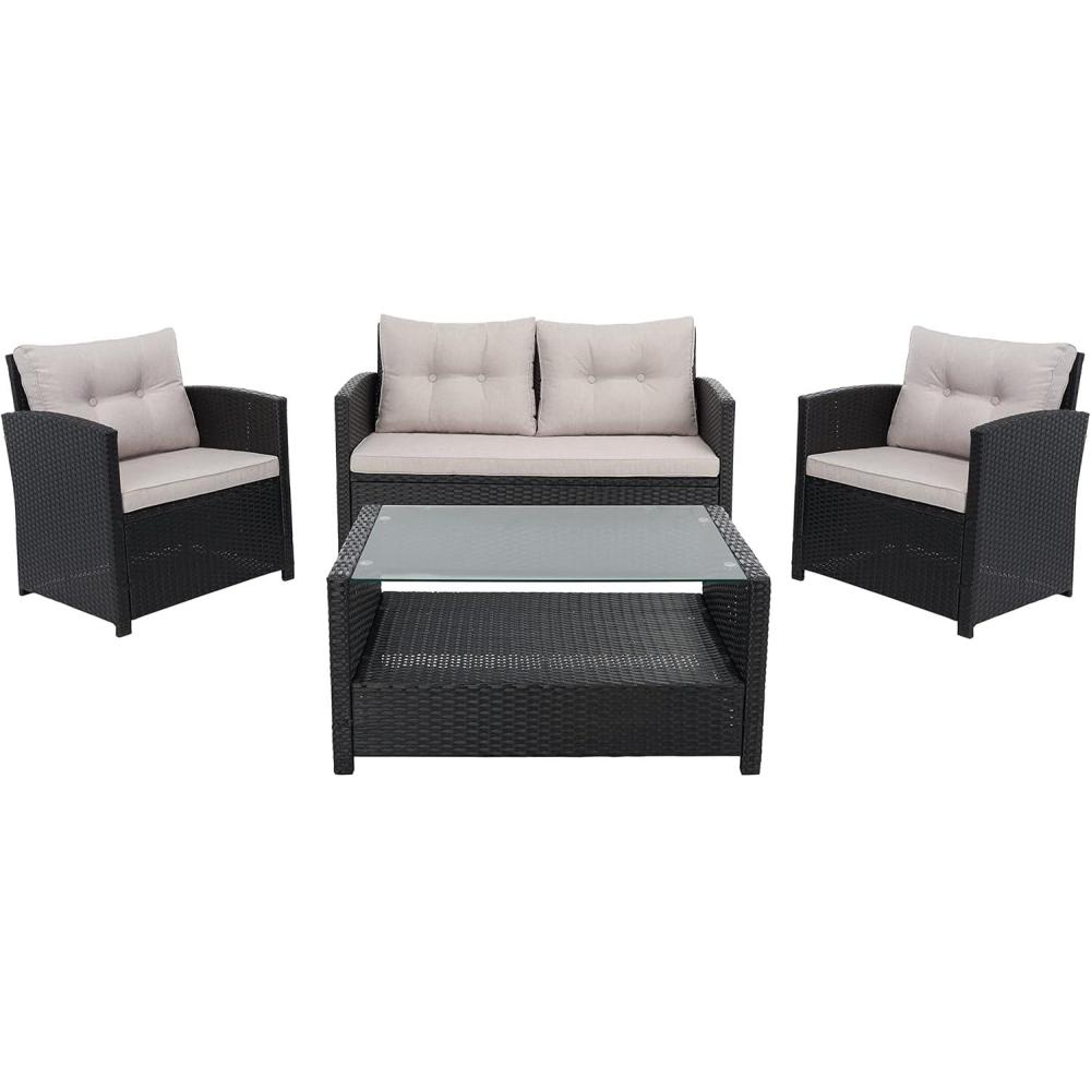 image:imageSafavieh PAT7516B Collection Vellor Grey 4Piece Outdoor Living Patio Set GreyGreyBlackLight Grey
