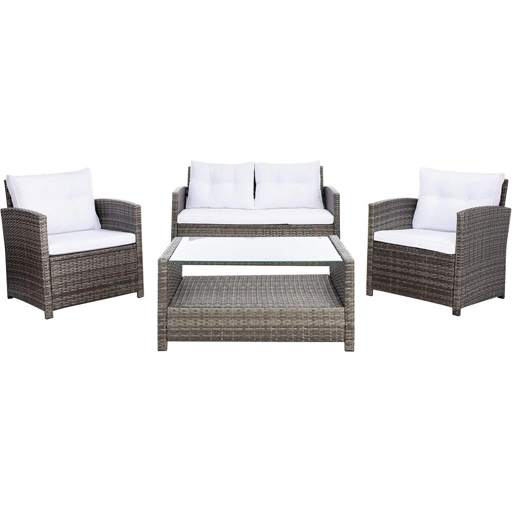 image:imageSafavieh PAT7516B Collection Vellor Grey 4Piece Outdoor Living Patio Set GreyGreyGrey BrownWhite