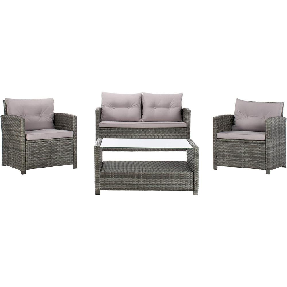 image:imageSafavieh PAT7516B Collection Vellor Grey 4Piece Outdoor Living Patio Set GreyGreyGreyGrey