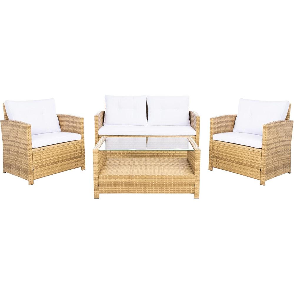 image:imageSafavieh PAT7516B Collection Vellor Grey 4Piece Outdoor Living Patio Set GreyGreyNaturalWhite