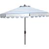 SAFAVIEH 9ft Outdoor Patio Umbrella, Round, Maui Collection, Beige & White Stripe, Crank, Button Tilt, UV Resistant for Deck, Backyard, Patio (PAT8011A)(Baby Blue/White)