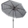 SAFAVIEH 9ft Outdoor Patio Umbrella, Round, Maui Collection, Beige & White Stripe, Crank, Button Tilt, UV Resistant for Deck, Backyard, Patio (PAT8011A)(Baby Blue/White)