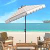 SAFAVIEH 9ft Outdoor Patio Umbrella, Round, Maui Collection, Beige & White Stripe, Crank, Button Tilt, UV Resistant for Deck, Backyard, Patio (PAT8011A)(Beige/White)