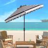 SAFAVIEH 9ft Outdoor Patio Umbrella, Round, Maui Collection, Beige & White Stripe, Crank, Button Tilt, UV Resistant for Deck, Backyard, Patio (PAT8011A)(Black/White)