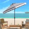 SAFAVIEH 9ft Outdoor Patio Umbrella, Round, Maui Collection, Beige & White Stripe, Crank, Button Tilt, UV Resistant for Deck, Backyard, Patio (PAT8011A)(Grey/White)
