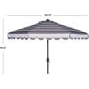 SAFAVIEH 9ft Outdoor Patio Umbrella, Round, Maui Collection, Beige & White Stripe, Crank, Button Tilt, UV Resistant for Deck, Backyard, Patio (PAT8011A)(Grey/White)